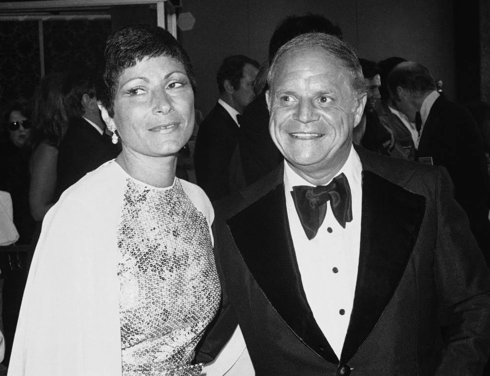 Don Rickles, right, appears with his wife Barbara arrive at Pantages Theater for the Emmy Awards in Los Angeles. Rickles died Thursday at his Los Angeles home. He was 90. (AP Photo)