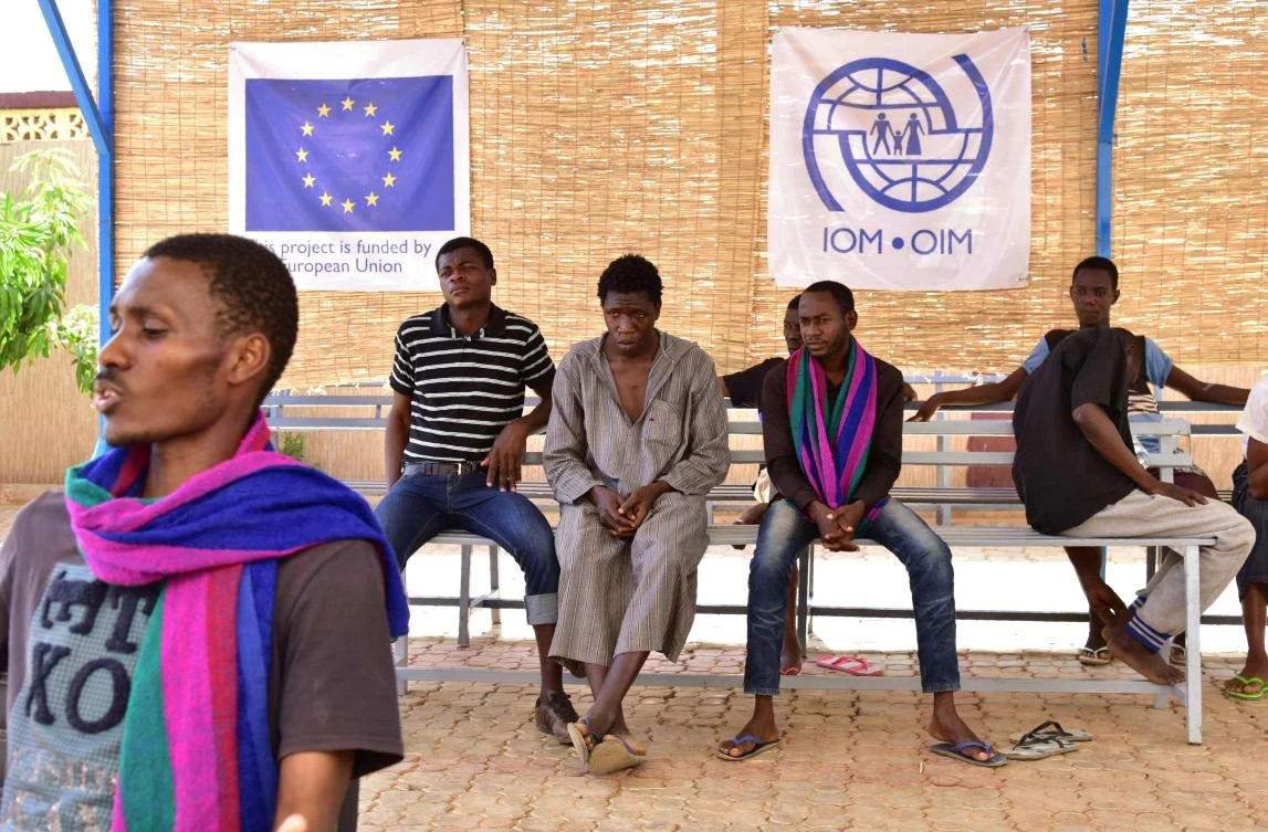 West African migrants and refugees wait at the transit centre in Niamey. (AFP)
