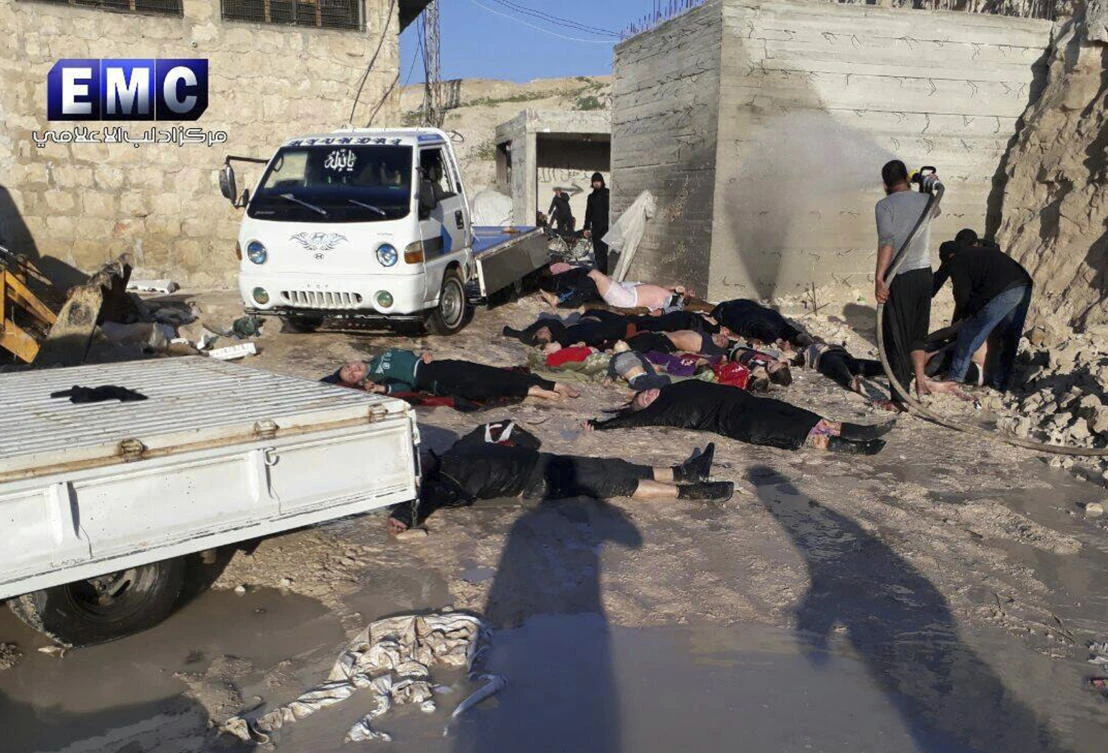 The US reacted to the Syrian gas attack with a strike on military targets in the country. (Edlib Media Center, via AP)