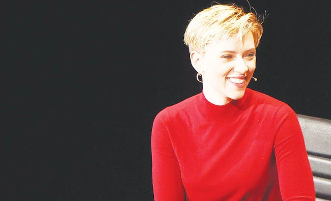 Scarlett Johansson speaks in New York City on Thursday. (AFP)