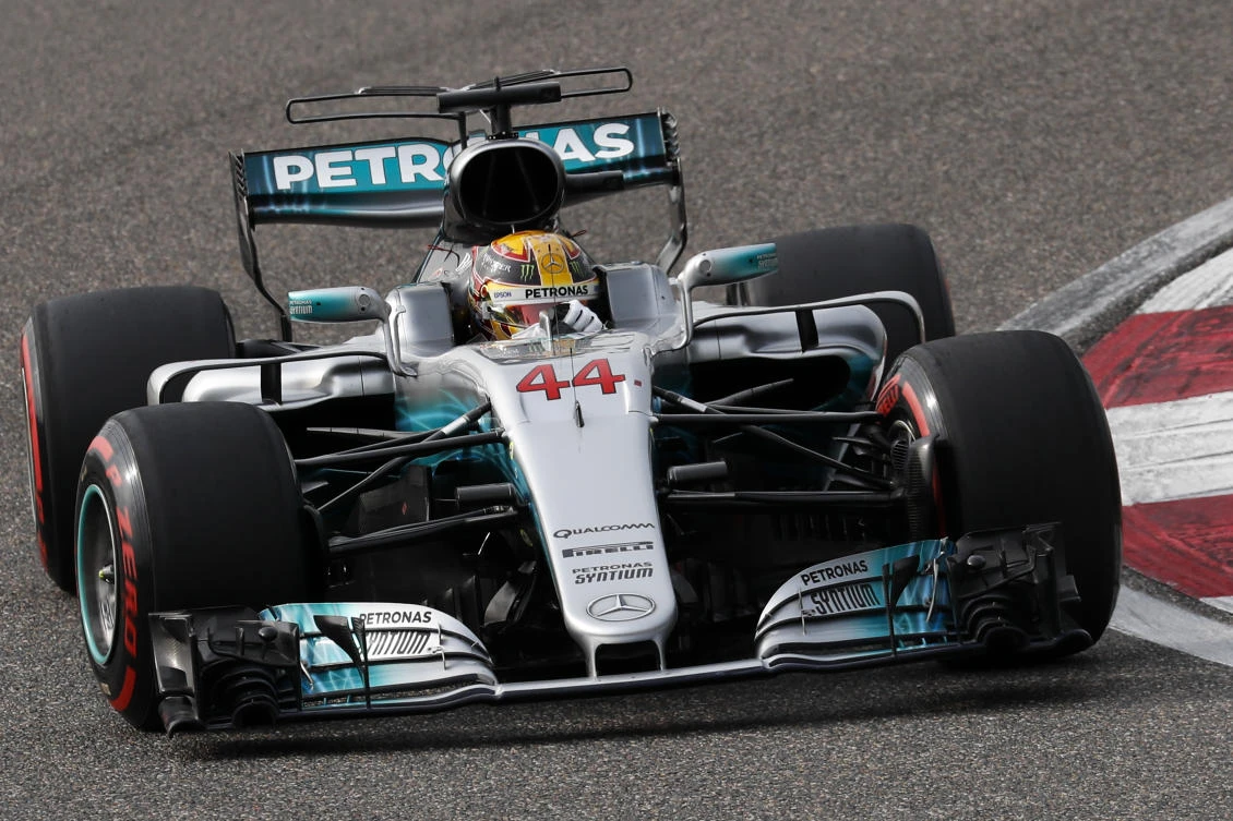 Mercedes driver Lewis Hamilton of Britain steers his car during the qualifying session on the way to taking pole position for the Chinese Formula One Grand Prix at the Shanghai International Circuit in Shanghai Saturday. (AP)