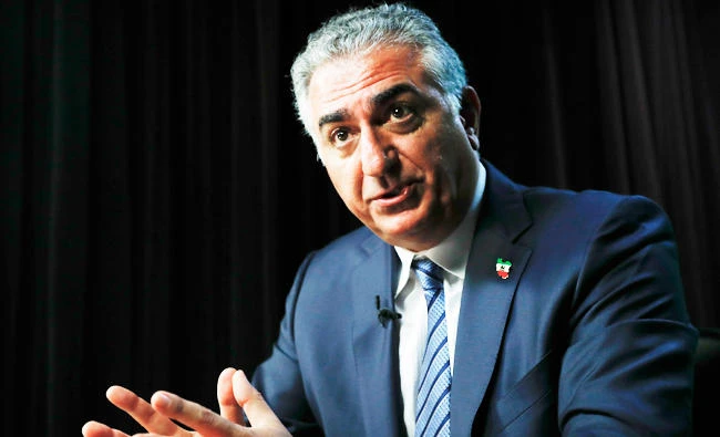 Iran's long exiled Crown Prince Reza Pahlavi speaks during an interview at the Associated Press bureau in Washington, in this April 6, 2017 photo. (AP)