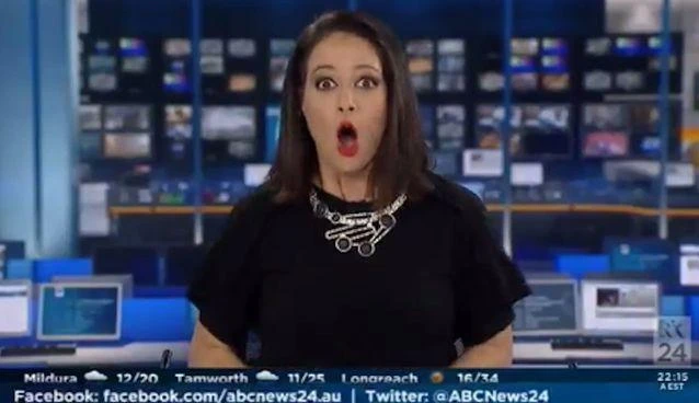 Australian ABC News 24 anchor Natasha Exelby was checking her nails between news segments. (Photo courtesy: ABC News 24)