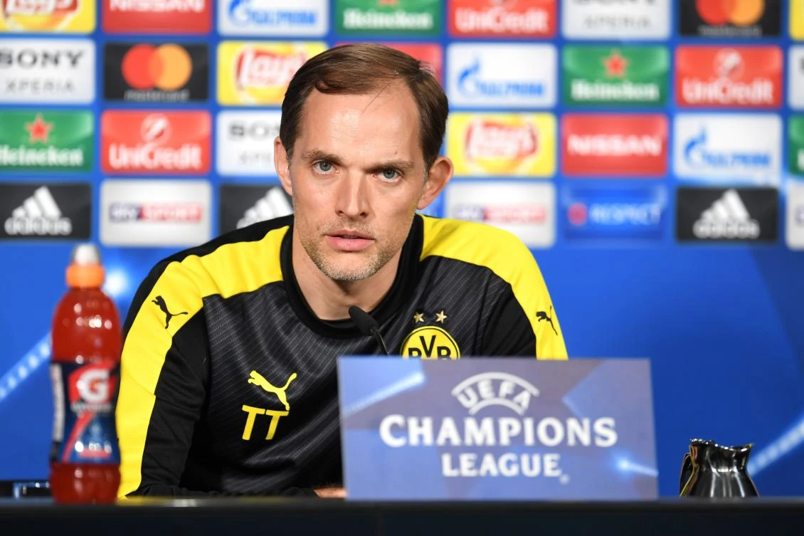 Dortmund's head coach Thomas Tuchel attends a press conference in Dortmund, western Germany, on Monday on the eve of the Champions League football match between Borussia Dortmund and AS Monaco. (AFP)