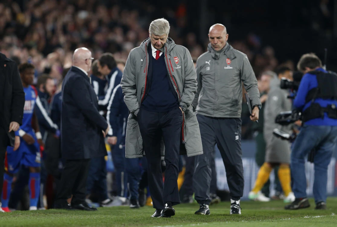 Arsenal manager Arsene Wenger looks dejected after the match Crystal Palace on Monday. (Reuters)