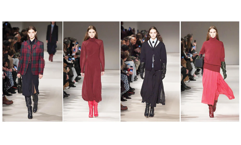 Models walk the runway for the Victoria Beckham presentation during the New York Fashion Week in New York City. (AFP)