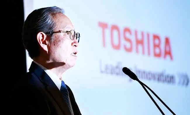 Toshiba Corp. President Satoshi Tsunakawa speaks during a press conference at the company's headquarters in Tokyo, on Tuesday. (AP)