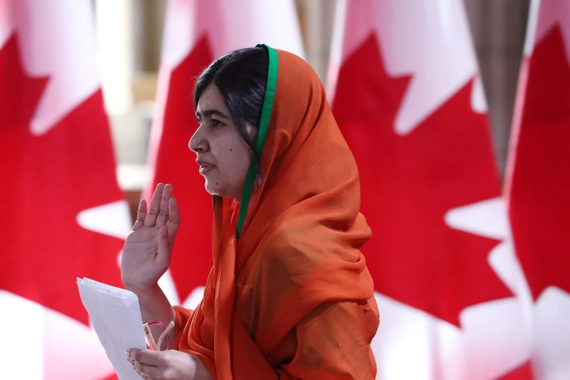 Pakistani Nobel Peace Laureate Malala Yousafzai leaves Parliament hill after receiving an honorary Canadian citizenship in Ottawa, Ontario, April 12, 2017. (AFP)