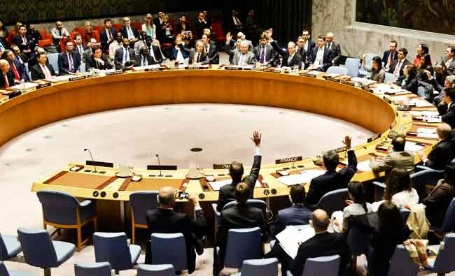 UN Security Council members hold a vote on a draft resolution Wednesday demanding the Syrian regime cooperate with an investigation of the chemical attack last week in Idlib province. (AFP)