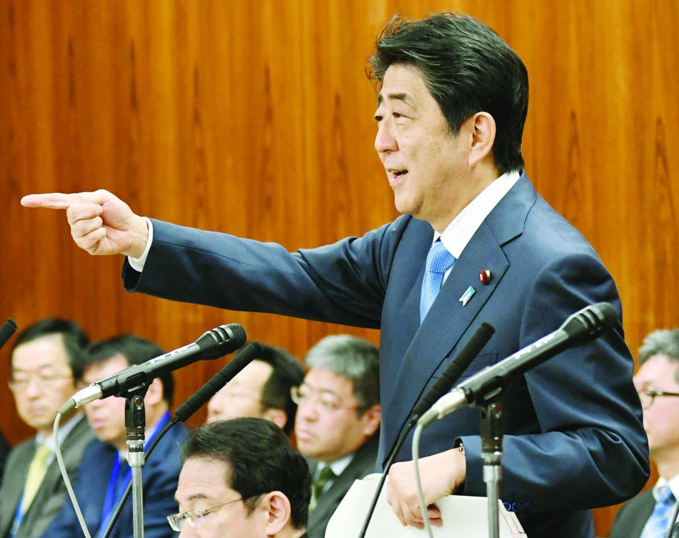 Japanese Prime Minister Shinzo Abe gestures while speaking at a parliamentary panel on national security and diplomacy at Parliament’s upper house in Tokyo Thursday. (AP)
