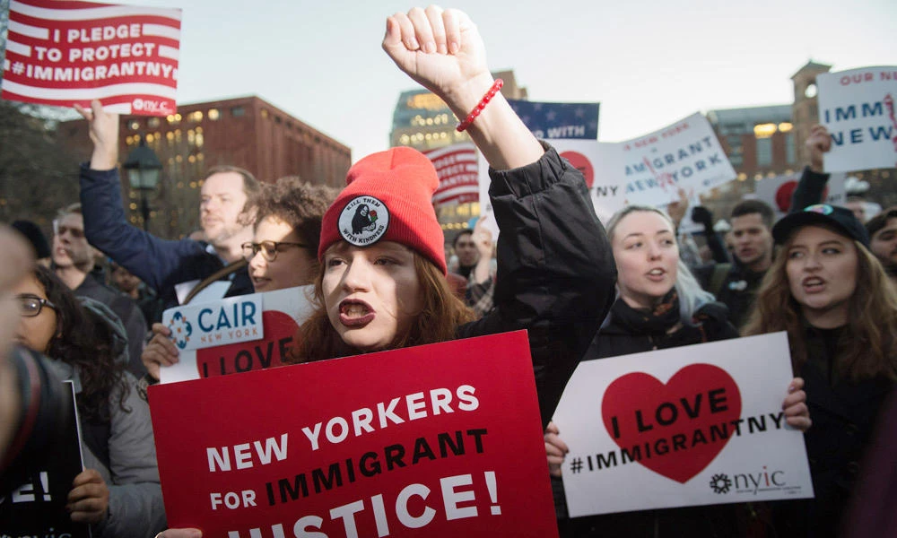 Americans protest against President Donald Trump's travel ban in Washington Square Park in New York in this file photo. (AFP)