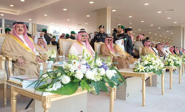 King Salman receives King Hamad bin Isa Al-Khalifa of Bahrain and representatives of GCC leaders, at the closing ceremony of King Abdulaziz Camel Festival, in Rawdhat Khuraim on Thursday. (Photos by SPA)