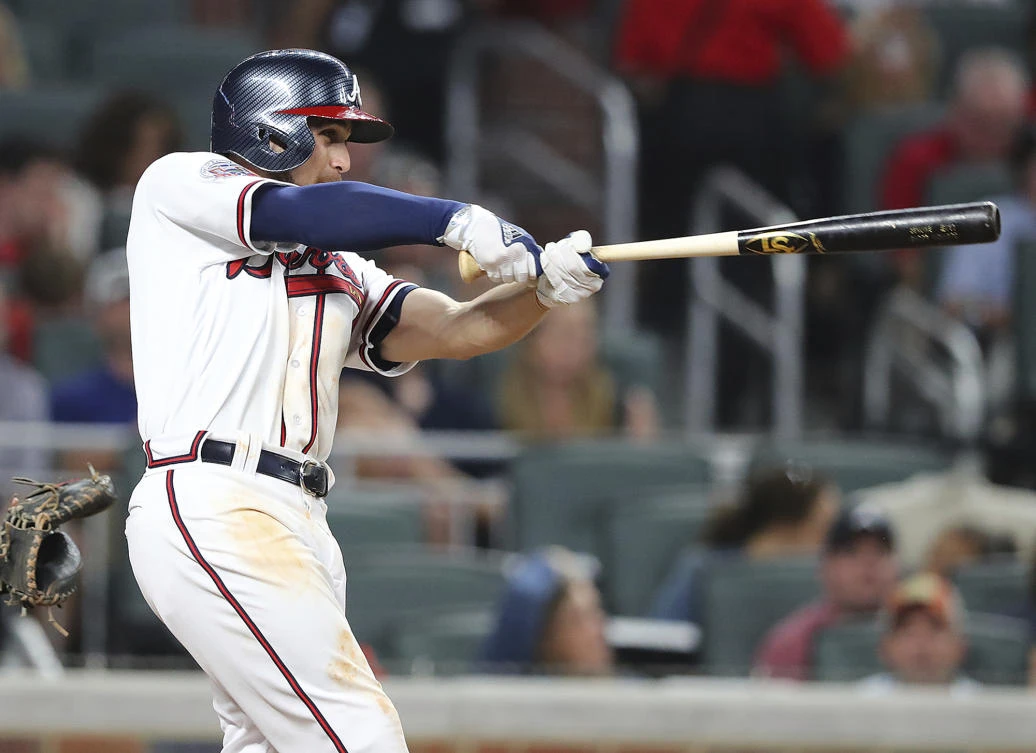 Atlanta Braves' Ender Inciarte hits the first home run for 2-RBIs in SunTrust Park for a lead over the San Diego Padres during the sixth inning in the Braves' home opener in Atlanta on Friday. (AP)