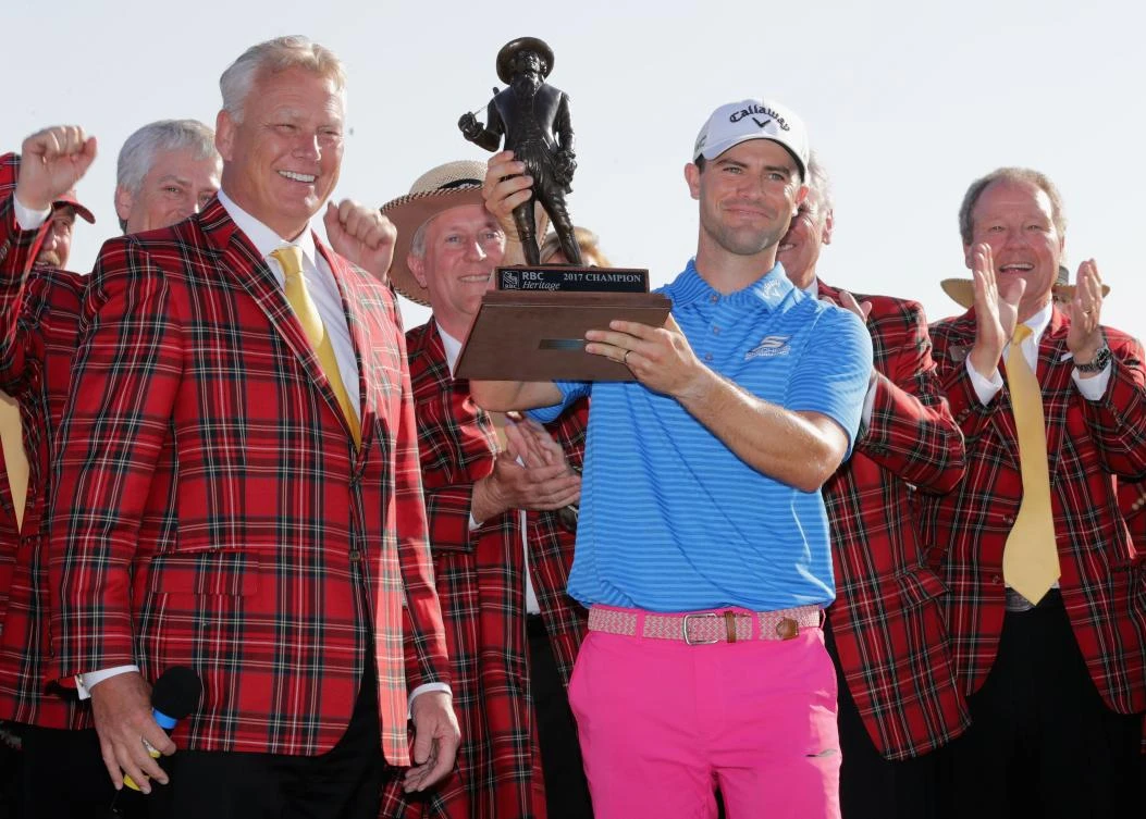 Wesley Bryan with the trophy after winning the 2017 RBC Heritage at Harbour Town Golf Links during the final round on Sunday in Hilton Head Island, South Carolina. (AFP)