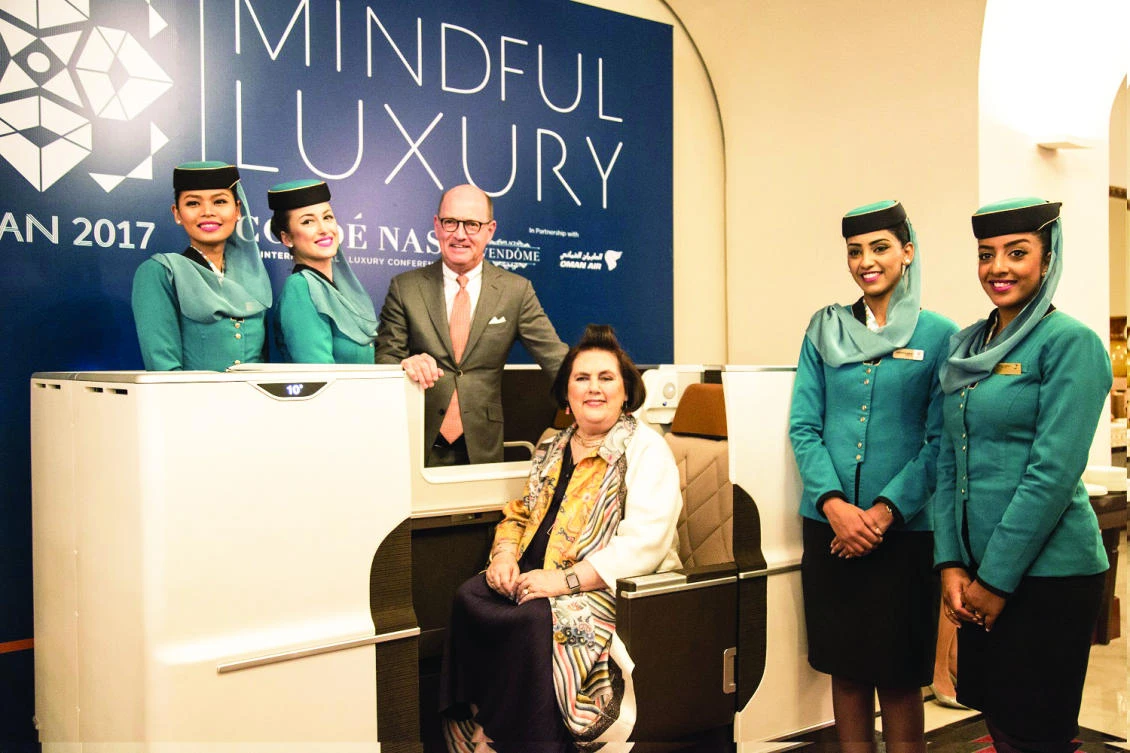 International Vogue Editor Suzy Menkes was one of the many high-profile figures who enjoyed experiencing Oman Air’s luxurious comfort.