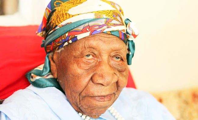 The world's oldest person Violet Brown poses for a photo at her home in Duanvale, Jamaica, on Sunday, April 16, 2017. (AP)