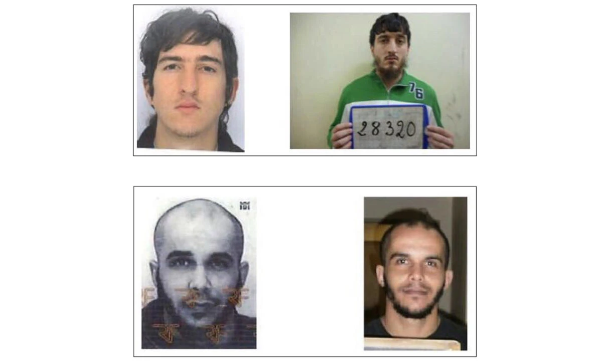This combo image shows photos of Frenchmen Mahiedine Merabet (top set) and Clement Baur, who were arrested by French police on suspicion of being involved in an imminent "terror attack" in the southern port city of Marseille. (AP photos)
