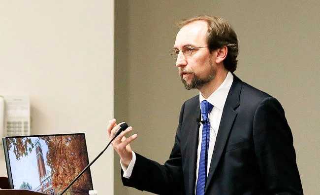 U.N. human rights chief Zeid Ra'ad al-Hussein speaks to Vanderbilt University School of Law students, in this April 5, 2017 photo, in Nashville, Tenn. (AP)