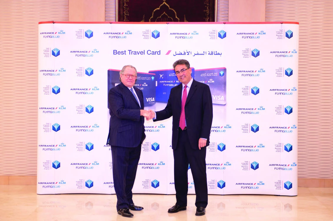 Patrice Couvegnes, CEO and board member at Banque Saudi Fransi, left, and Frederick Kahane, vice president of Flying Blue.