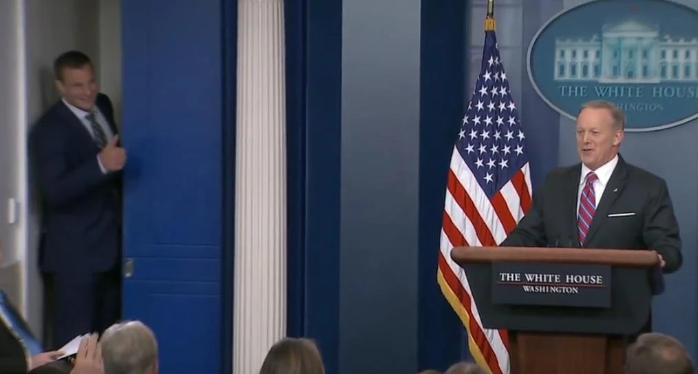 Watch: Patriots football star crashes White House press briefing