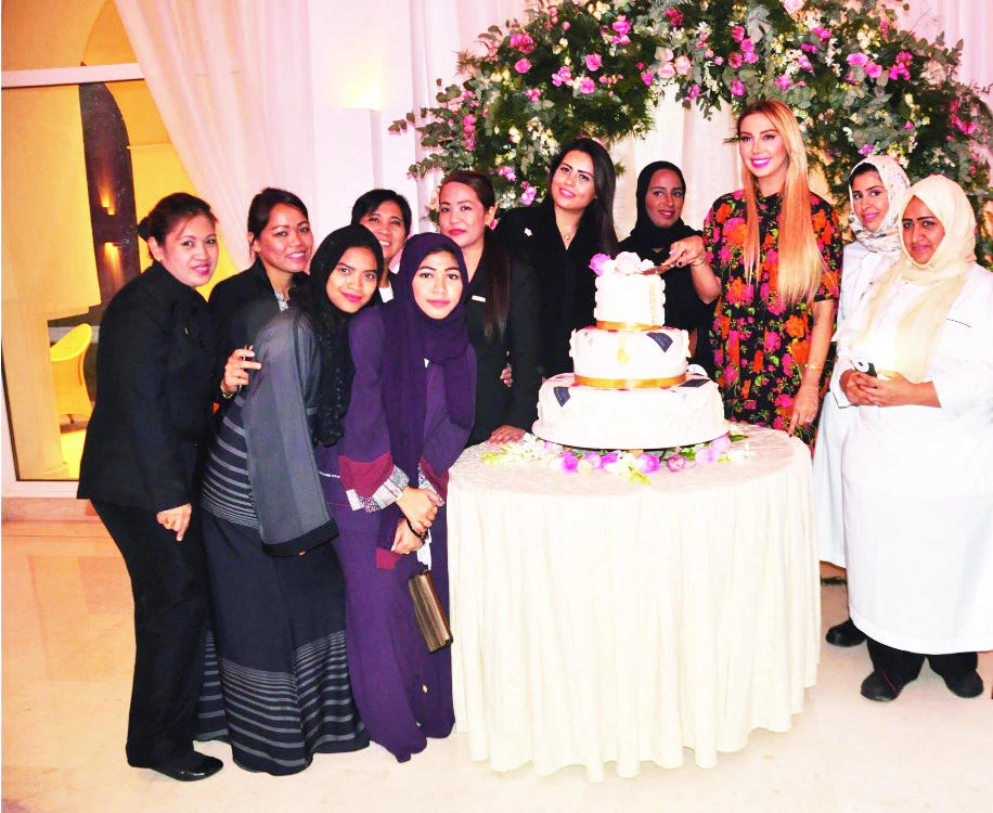 Joelle Mardinain, CEO of Joelle Group, cuts a cake during the inauguration of Maison De Joelle at Park Hyatt Jeddah.