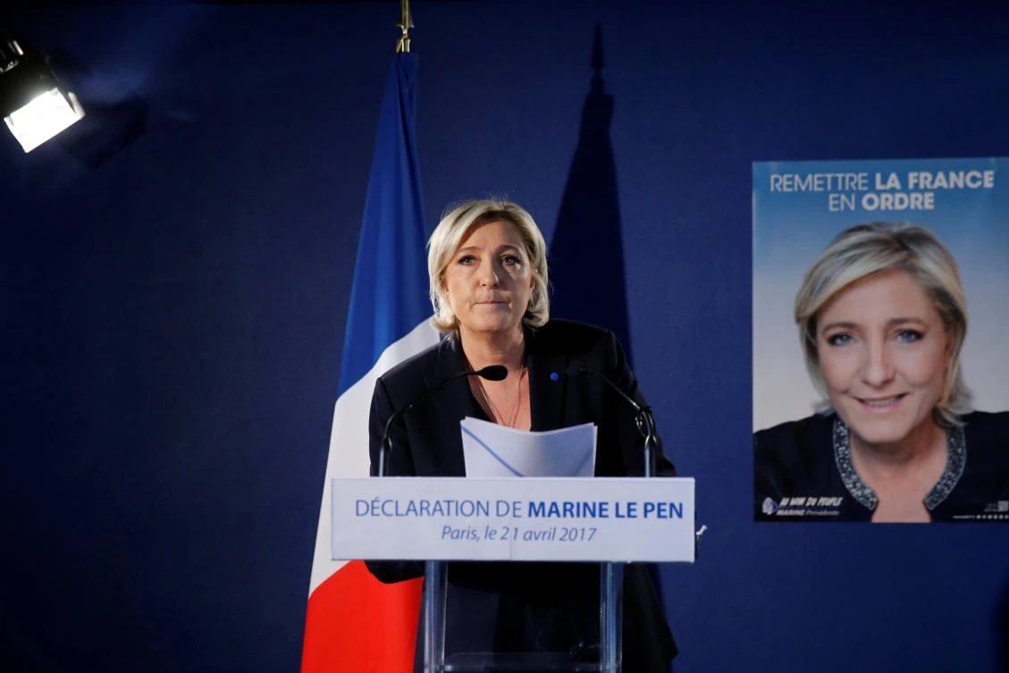 Marine Le Pen, French National Front (FN) political party leader and candidate for the French 2017 presidential election, attends a news conference in Paris. (REUTERS)