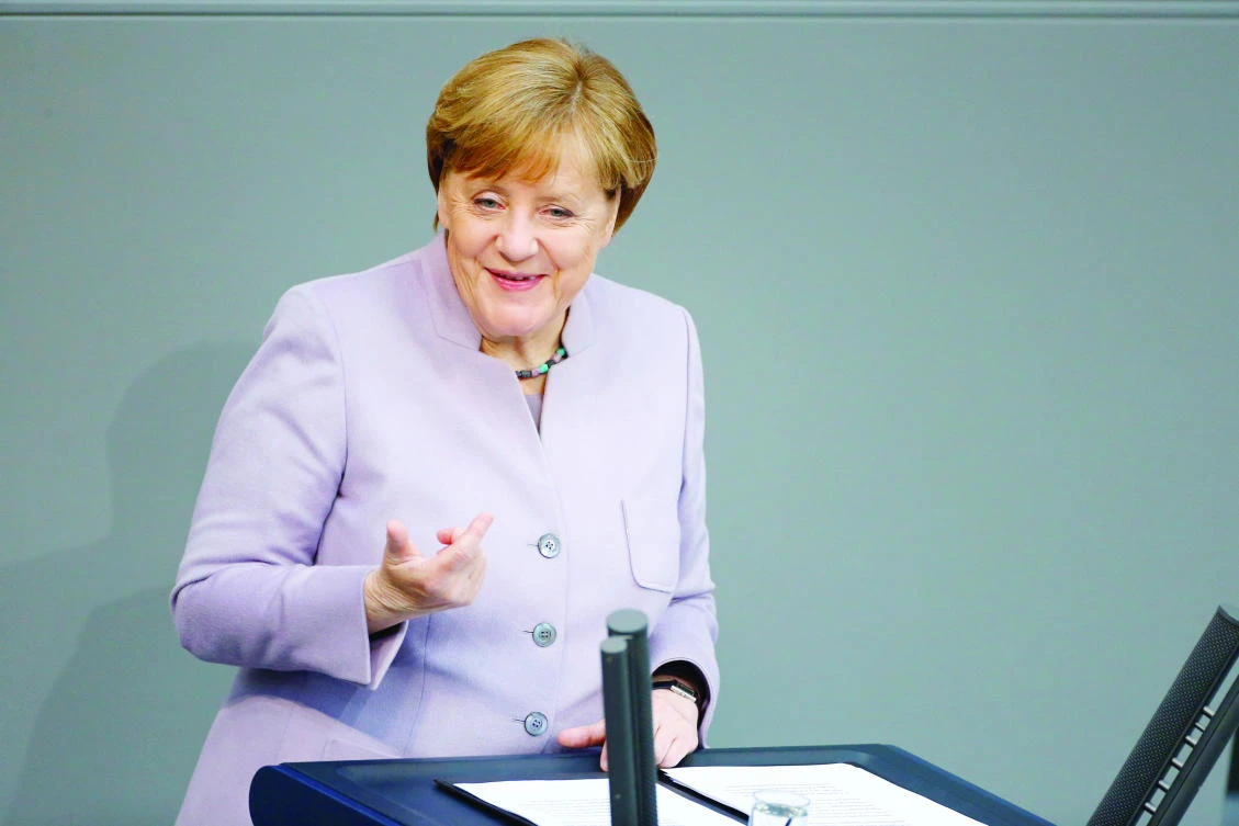 German Chancellor Angela Merkel addresses the lower house of Parliament Bundestag in Berlin, on Thursday. (Reuters)