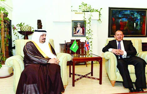 Riyadh Gov. Prince Faisal bin Bandar with British Ambassador Simon Collis at the UK’s National Day celebrations held in Riyadh on Tuesday.