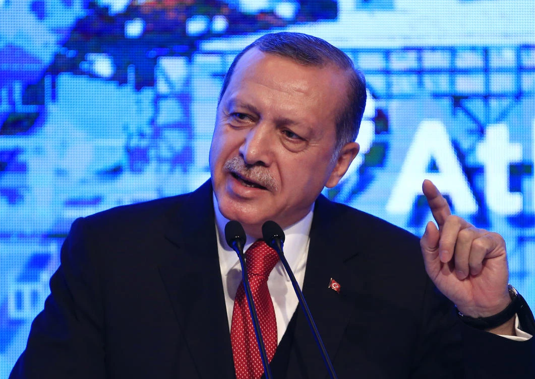 Turkey’s President Recep Tayyip Erdogan delivers a speech at an Atlantic Council event in Istanbul.(AP Photo)