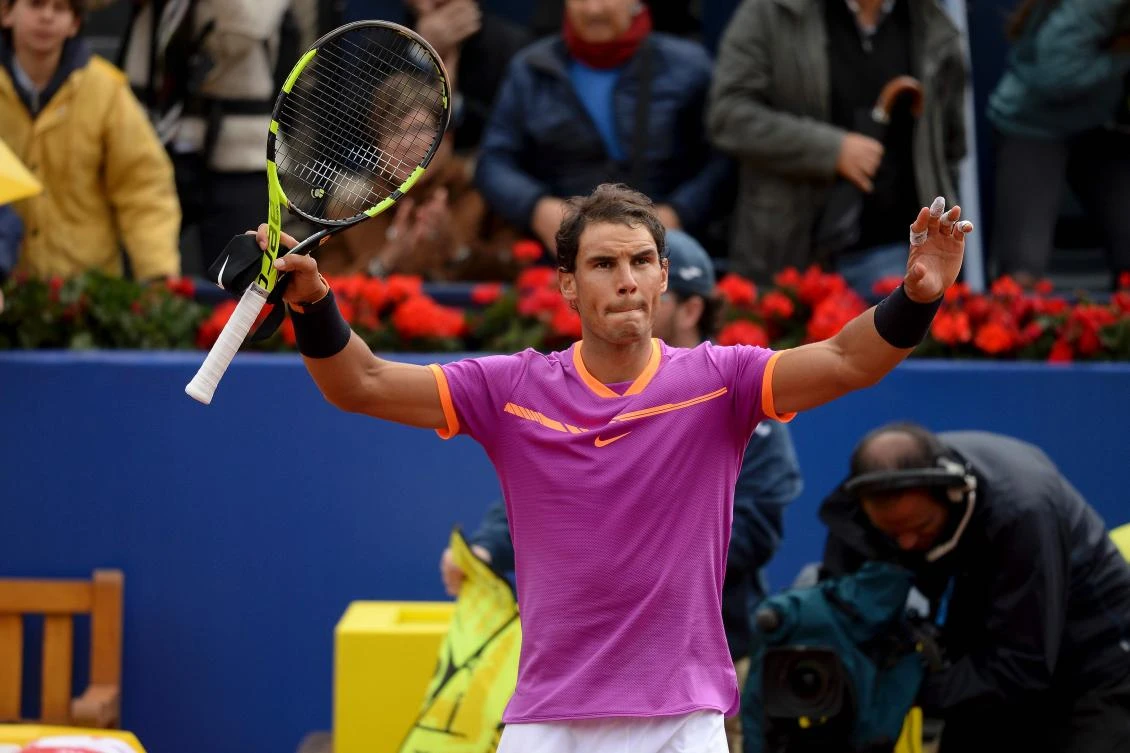 Rafael Nadal celebrates his victory over Kevin Anderson during the ATP Barcelona Open "Conde de Godo" tennis tournament in Barcelona on Thursday night. (AFP)