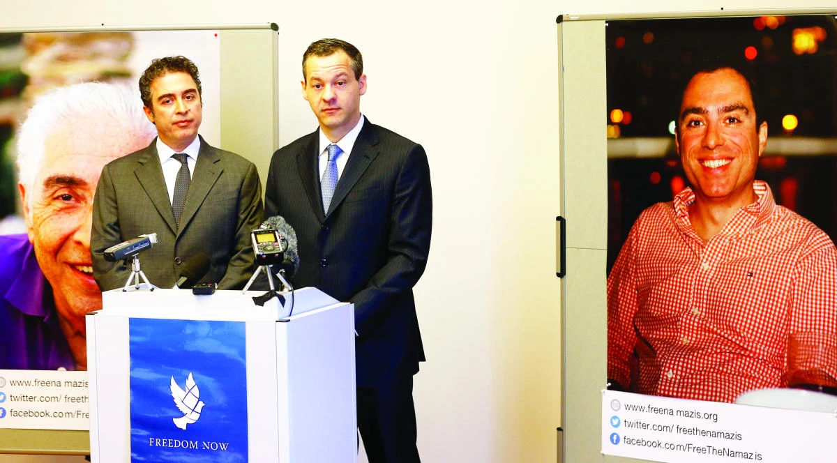 Lawyer Jared Genser and Babak Namazi, the brother and son of two prisoners in Iran — who hold both American and Iranian citizenship and who have been sentenced to lengthy prison terms in Iran — address the media in Vienna. (Reuters)