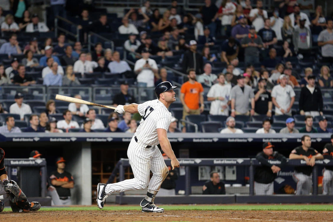 New York Yankees left fielder Matt Holliday (17) hits a game winning three run home run against the Baltimore Orioles during the tenth inning at Yankee Stadium on Friday.(USA TODAY Sports)