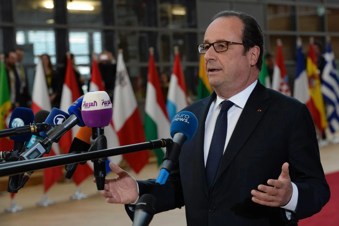 France’s President Francois Hollande answers journalists’ questions in Brussels on Saturday. (AFP)
