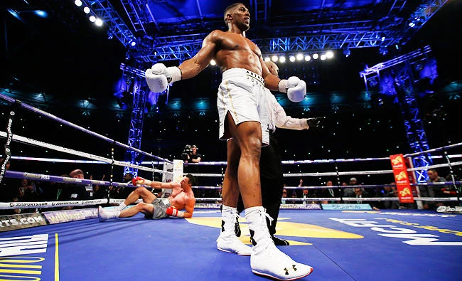 Anthony Joshua celebrates after knocking out Wladimir Klitschko. (Action Images via Reuters)
