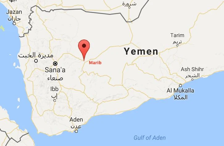 Google map showing the location of Marib, Yemen.