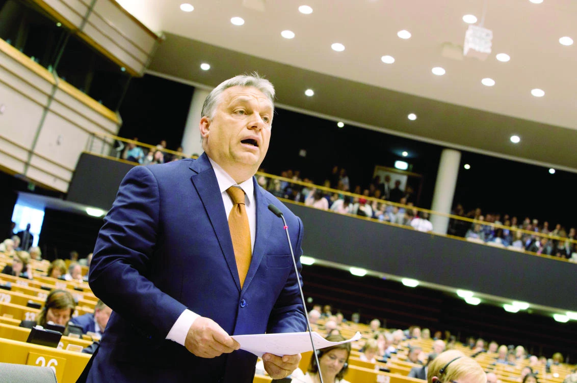 Hungarian Prime Minister Viktor Orban speaks during a plenary session at the European Parliament in Brussels on April 26. (AP)