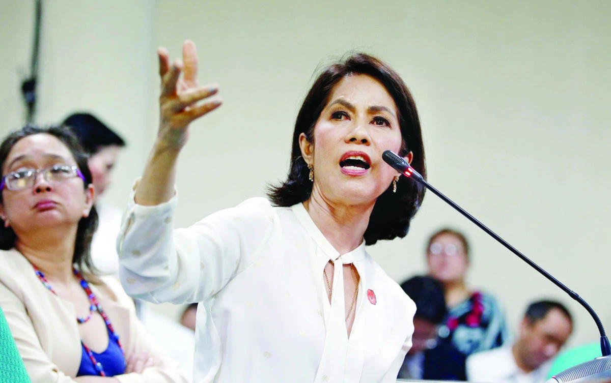 Philippine Environment Secretary Regina Lopez speaks during her hearing in Manila on Tuesday. (Reuters)