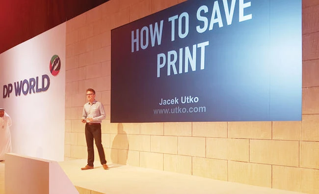 Jacek Utko addresses the Arab Media Forum.
