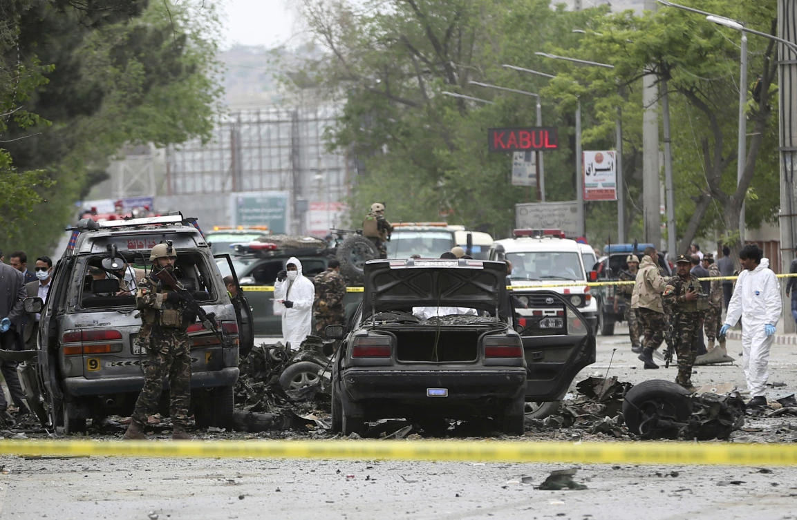 Security forces inspect the site of a suicide attack in Kabul, Afghanistan, Wednesday, May 3 , 2017. (AP)