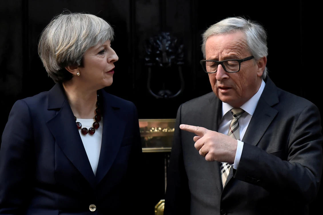 Britain’s Prime Minister Theresa May with European Commission President Jean-Claude Juncker at a recent meeting in London. (Reuters)