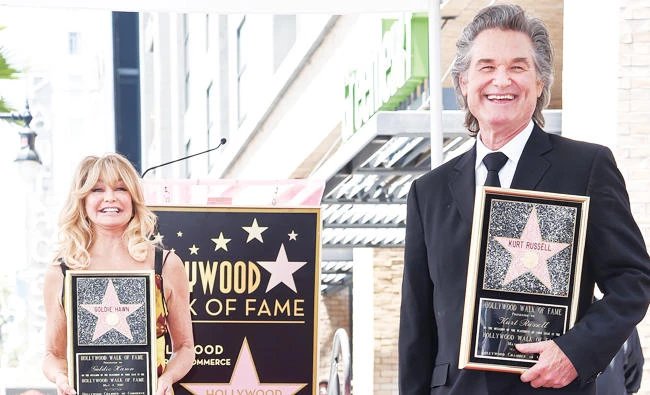 Goldie Hawn and Kurt Russell at a ceremony on the Hollywood Walk of Fame, in Los Angeles on Thursday. (AP)