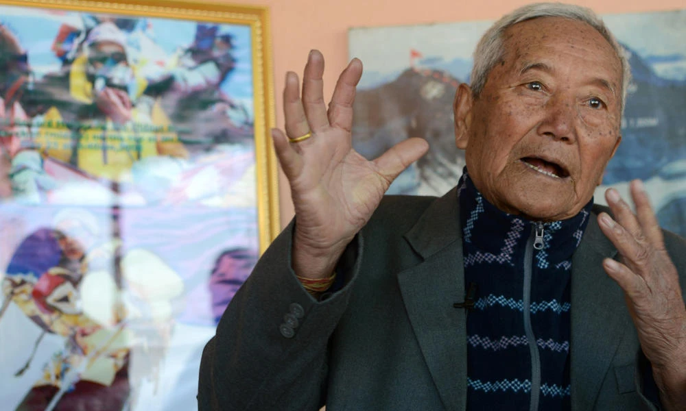 In this photograph taken on February 10, 2017, Nepalese mountaineer Min Bahadur Sherchan speaks during an interview with AFP in Katmandu. (AFP / Prakash Mathema)
