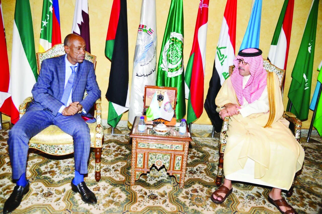 Djibouti’s Minister of Trade and Tourism Hassan Ibrahim holds talks with President of the Arab Tourism Organization Bandar bin Fahad Al-Fehaid in Jeddah on Saturday. (AN photo)