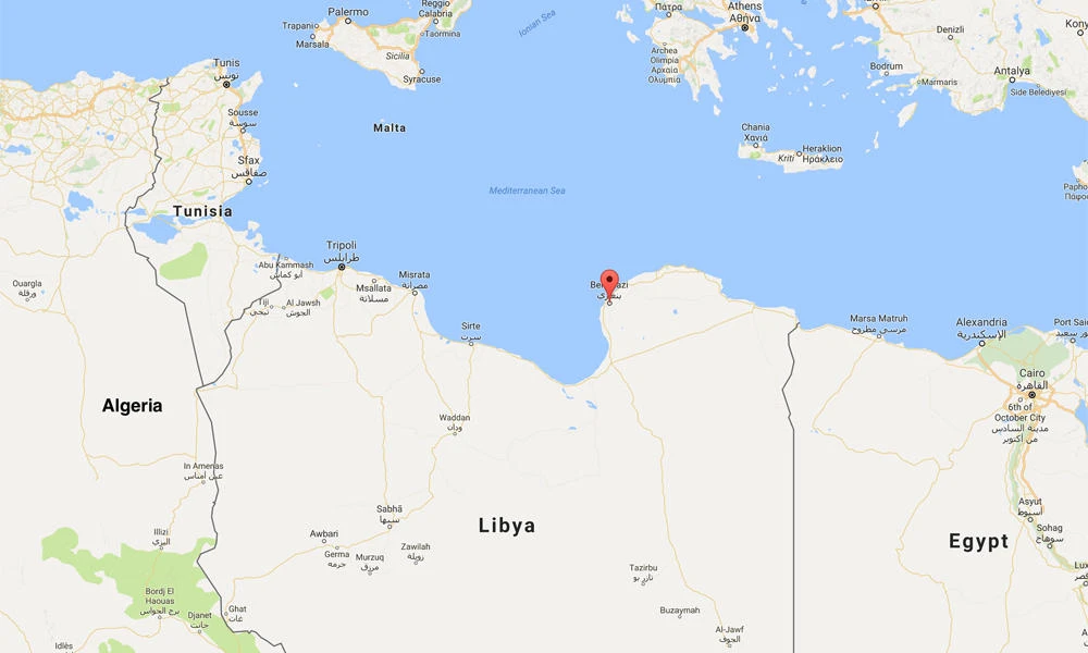 Google map showing the location of Benghazi.