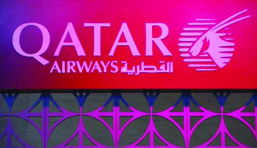 The logo of Qatar Airways is pictured at the International Tourism Trade Fair (ITB) in Berlin on March 9. (Rruters)