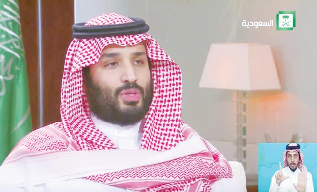 The interview with Deputy Crown Prince Mohammed bin Salman, which featured simultaneous sign language interpretation, was broadcasted on MBC and Saudi state television last week. (Screengrab)