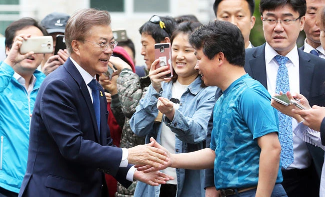 Left-leaning lawyer Moon Jae-In won South Korea’s presidential election by a landslide on Tuesday exit polls showed. (Choe Jae-koo/Yonhap via AP)