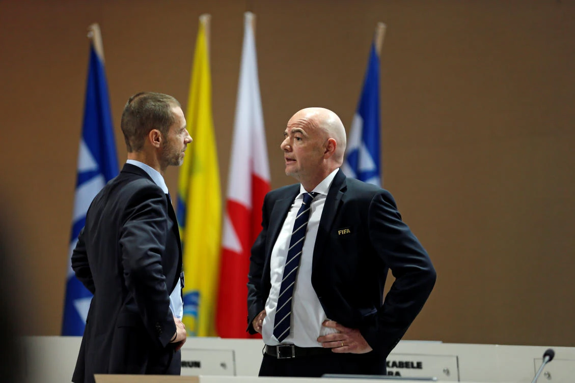 FIFA President Gianni Infantino speaks at the 67th FIFA Congress in Manama, Bahrain. (REUTERS)