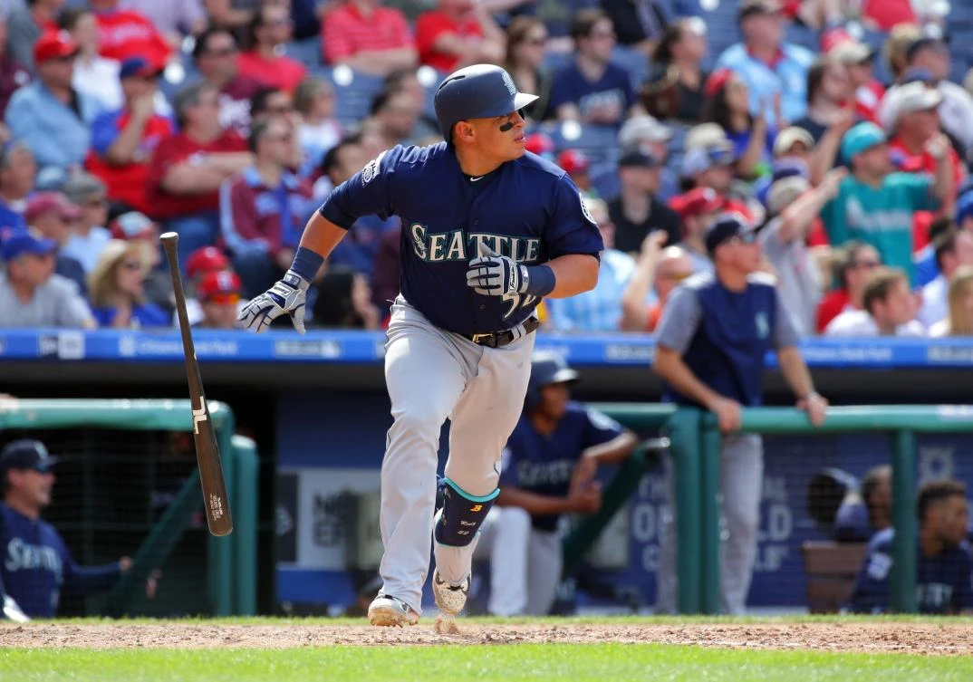 Carlos Ruiz of the Seattle Mariners hits a three-run double in the seventh inning during a game against the Philadelphia Phillies at Citizens Bank Park on Wednesday in Philadelphia, Pennsylvania. The Mariners won 11-6. (AFP)