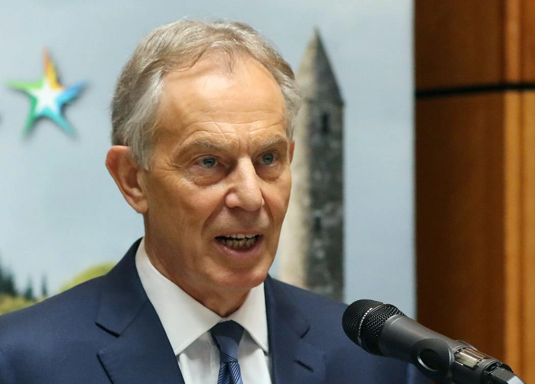 Britain's former Prime Minister Tony Blair speaks during the European People's Party (EPP) group bureau meeting at the Druids Glen Hotel in Wicklow, eastern Ireland on Friday. (AFP)